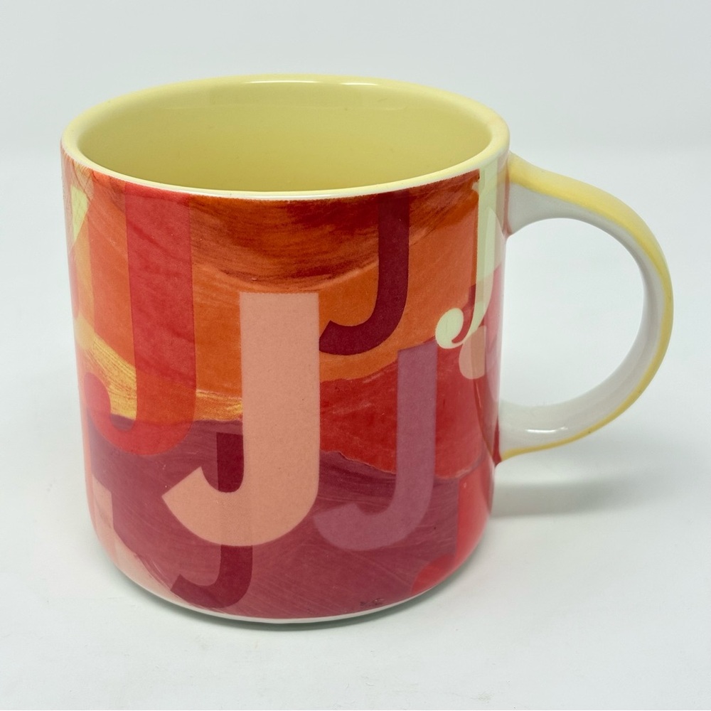Anthropologie Monogram Letter J Colorful Artsy Coffee Mug 16 oz